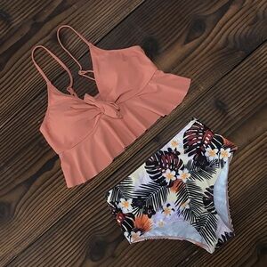 2Piece‎ Bikini Set Full Coverage Swimsuit Tummy Control Padded L